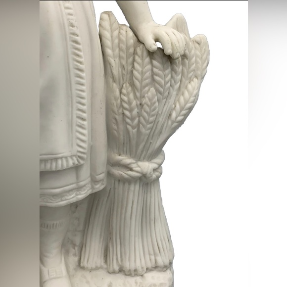 JW754 13.5” tall Antique Bisque Porcelain Girl holding Basket Statue Marked - Picture 7 of 12